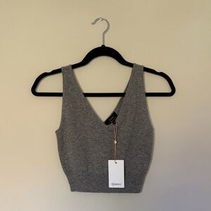 Quince Gray V-Neck Knit Crop Tank
